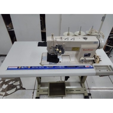 MÁQUINA PESPONTADEIRA 2 AGULHAS ALTERNADA LANÇADEIRA PEQUENA SUN STAR KM-797 MOTOR CONVENCIONAL 110/220V USADA
